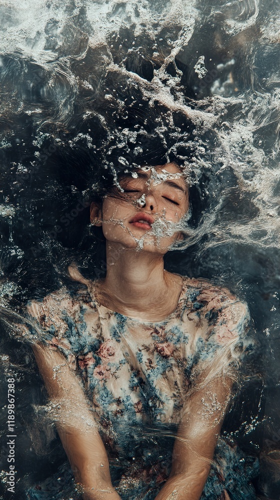 Fototapeta premium Submerged Elegance: A Dreamlike Underwater Portrait