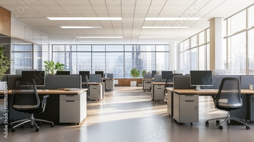 Wallpaper Mural A blurred background of an empty, contemporary office space sets scene for a professional environment with clean lines and modern design  Torontodigital.ca