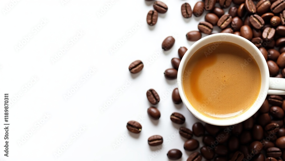 A Cup of Espresso with Roasted Coffee Beans