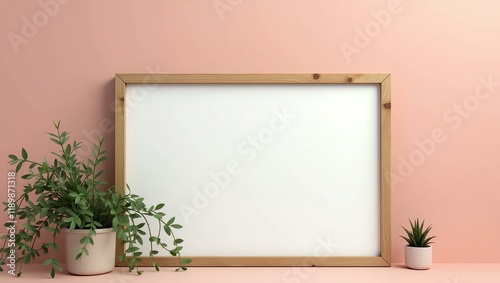 A clean dusty rose background offers a blank wooden signage board with ample space for text