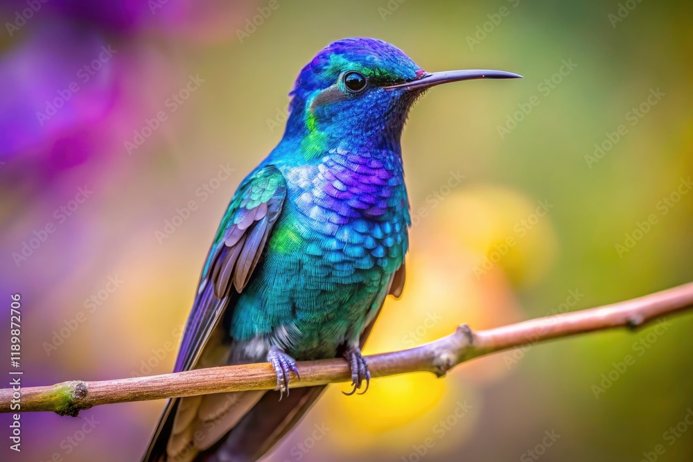 Obraz premium Sparkling Violetear Hummingbird Colombia, Bird Photography, Wildlife Photo, Nature Image, Jewel-toned Feathers, Avian Photography, Colombian Wildlife