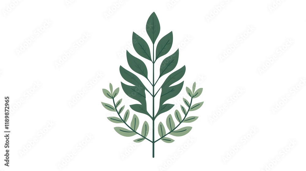 Obraz premium Stylized Green Plant With Branch And Leaves