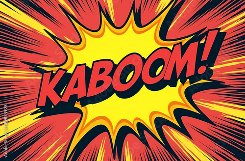 Kaboom! in colorful retro comic style, pop art style
