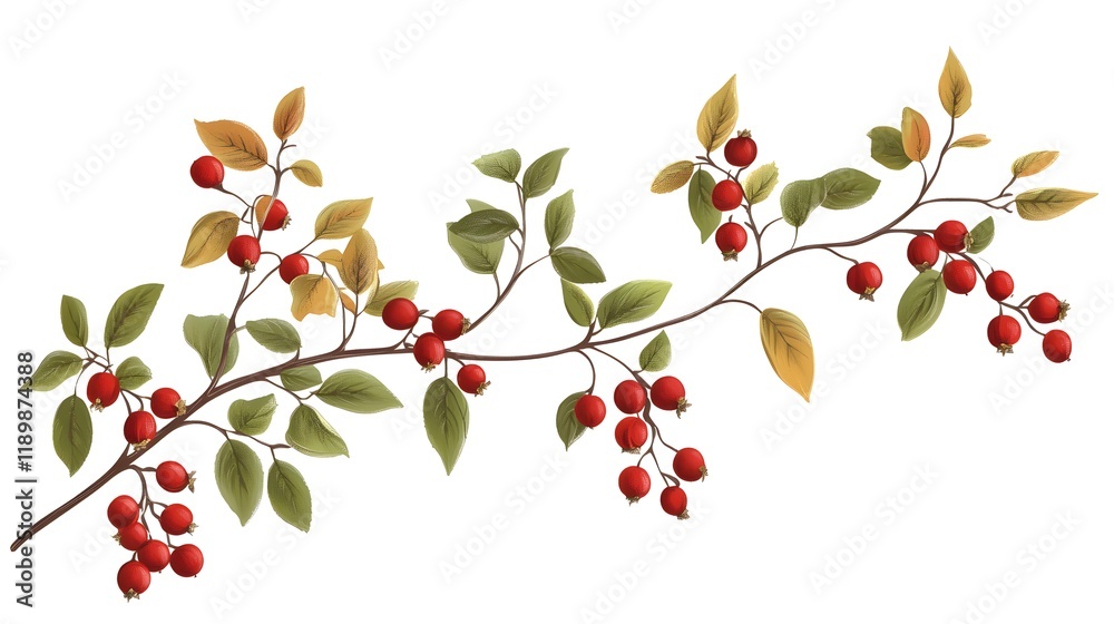 custom made wallpaper toronto digitalAutumn Branch with Red Berries and Colorful Leaves