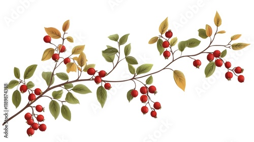 Wallpaper Mural Autumn Branch with Red Berries and Colorful Leaves Torontodigital.ca