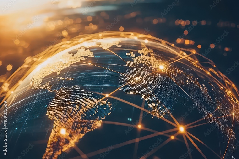 custom made wallpaper toronto digitalabstract shake featuring a globe cityscape and futuristic network links illustrating global business partnerships and digital transformation