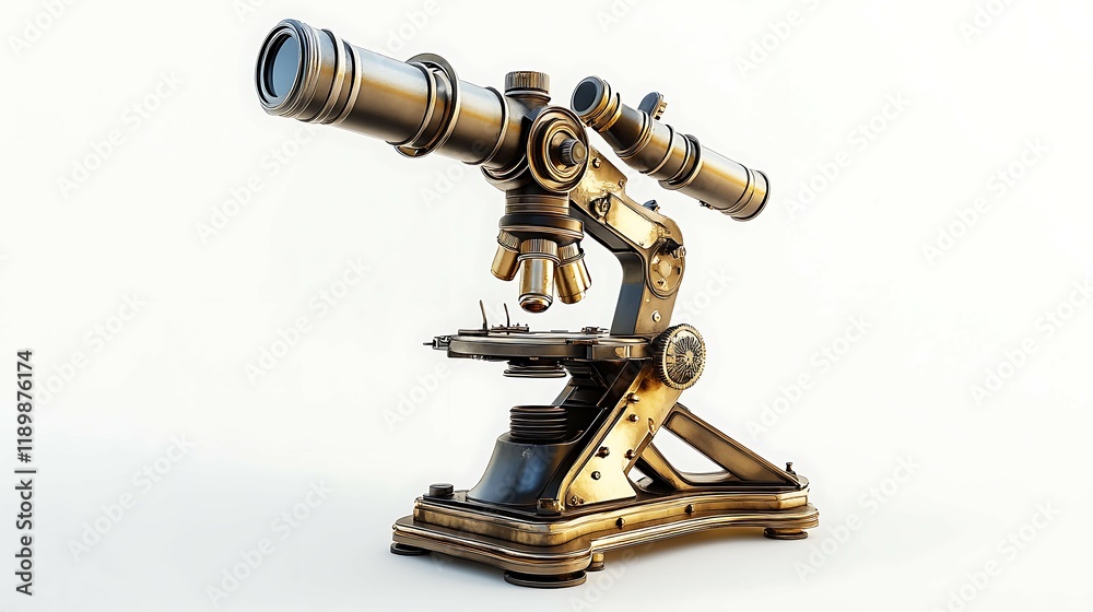 Old Microscope on a white background. Science and education concept. Old Microscope on a white background. Science and education concept.