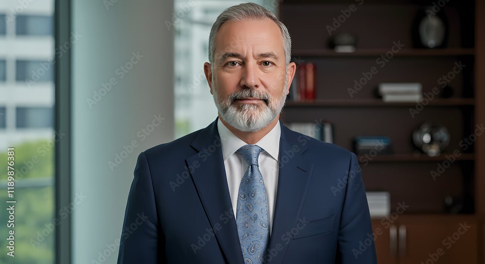 Fototapeta premium Confident Mature Businessman Portrait Office Background