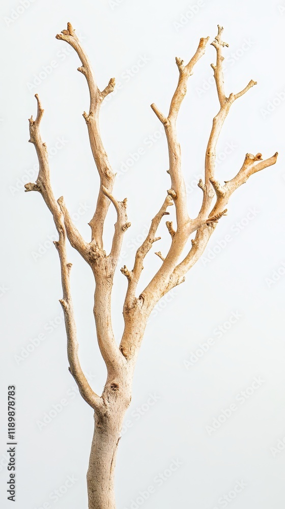 A Single Dried Branch Against A White Background A Single Dried Branch Against A White Background