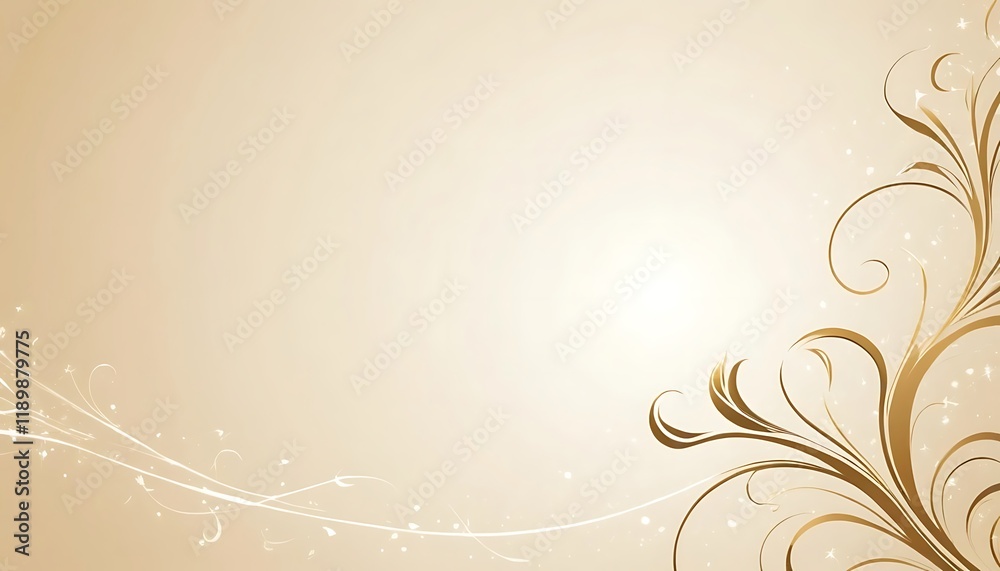 Elegant Beige Background With Golden Floral Design Elegant Beige Background With Golden Floral Design