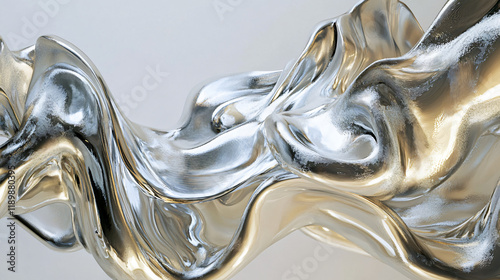 Abstract flowing streams of metallic liquid forming dynamic sculptures. photo