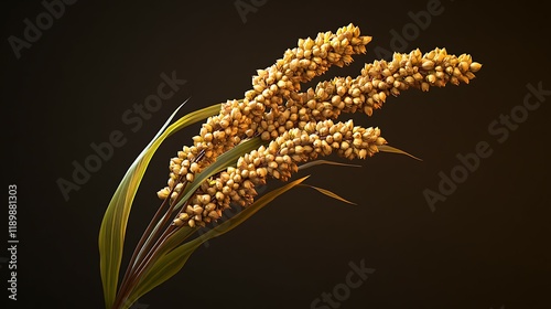 Sorghum or millet flower in the field at sunset