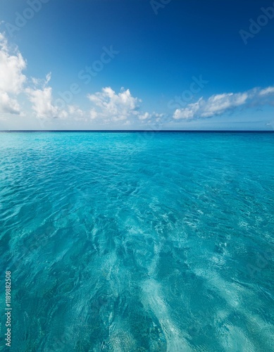 Caribbean seascape with clear ocean waves water and white restful cloudy skies