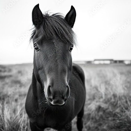 Majestic Black Horse in Monochrome: A Stunning Portrait photo