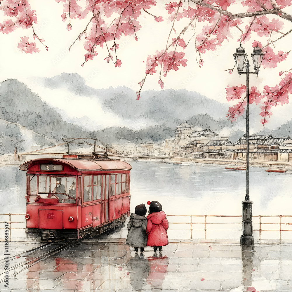 Tranquil Watercolor Cityscape Illustration Tranquil Watercolor Cityscape Illustration