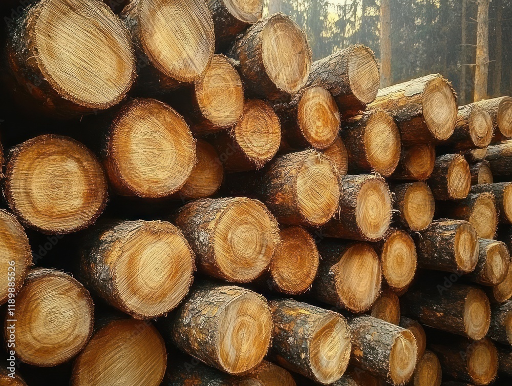 Stacked Wooden Logs Close-Up Rustic Texture Natural Patterns Sunlight Stacked Wooden Logs Close-Up Rustic Texture Natural Patterns Sunlight
