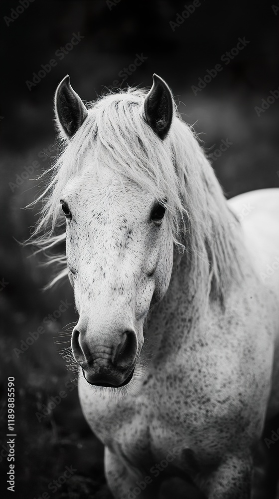 Obraz premium Majestic White Horse Portrait: A Stunning Monochrome Image