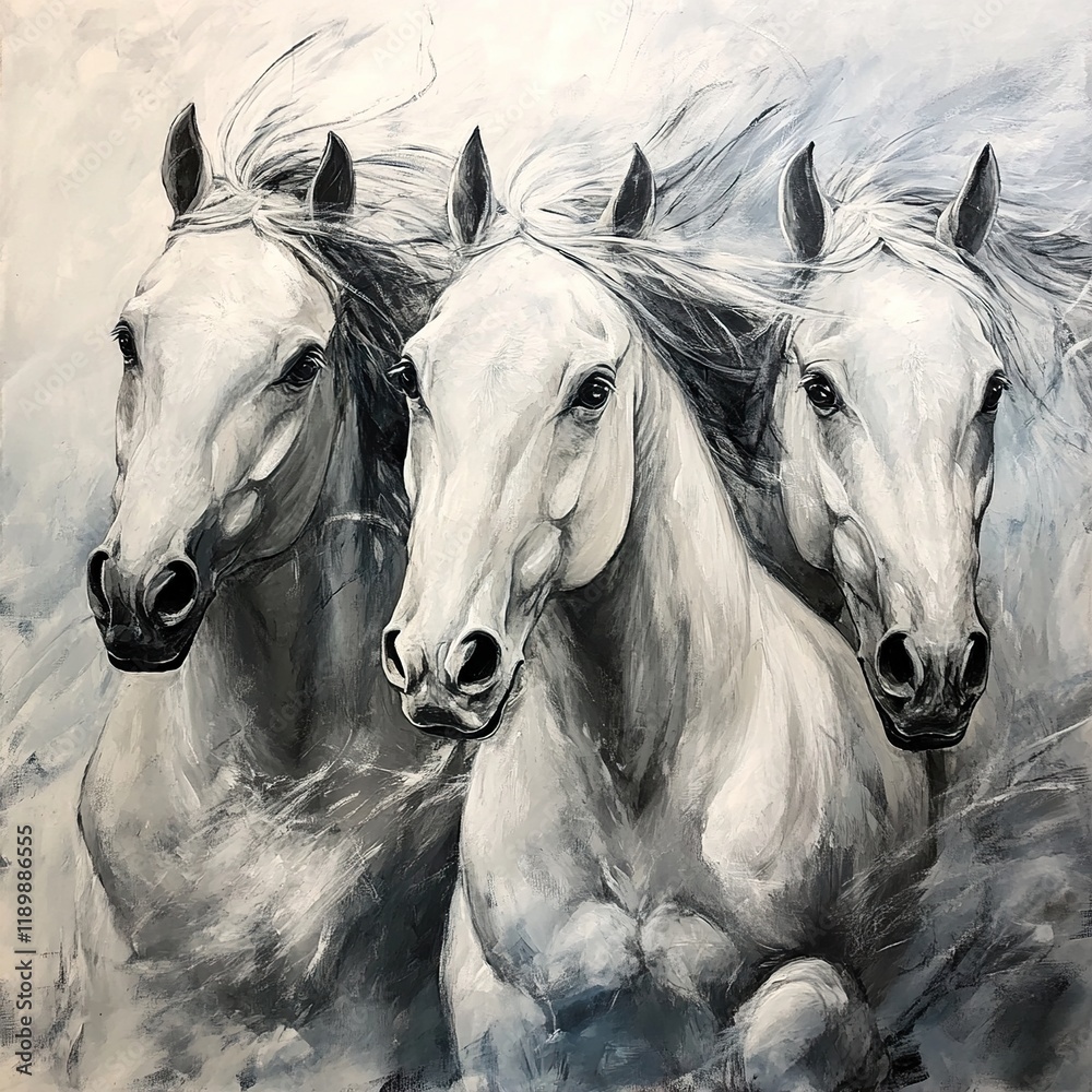 Fototapeta premium Three Majestic White Horses Running
