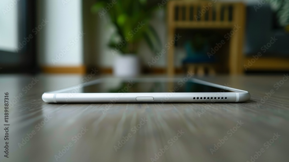 Close-up of a sleek, modern tablet on a minimalist desk with soft natural lighting, Close-up of a sleek, modern tablet on a minimalist desk with soft natural lighting,