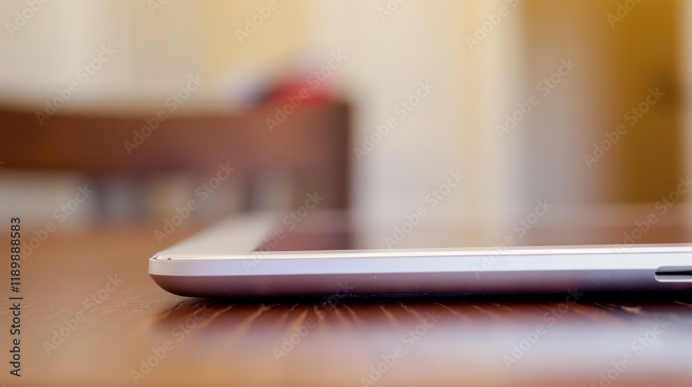 Close-up of a sleek, modern tablet on a minimalist desk with soft natural lighting, Close-up of a sleek, modern tablet on a minimalist desk with soft natural lighting,
