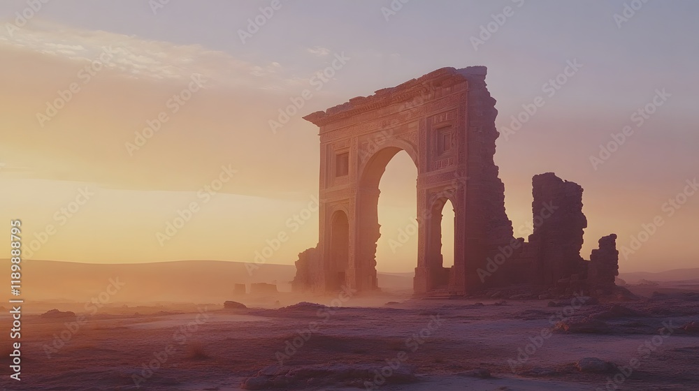 Fototapeta premium Ancient Ruins Archway Sunset Desert Landscape