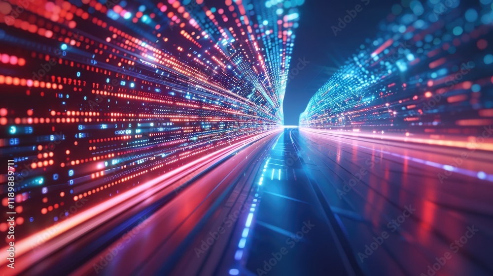 Fototapeta premium Immerse in a vibrant digital landscape showcasing the dynamic flow of data on the internet. This abstract representation captures speed and connectivity in a futuristic design.