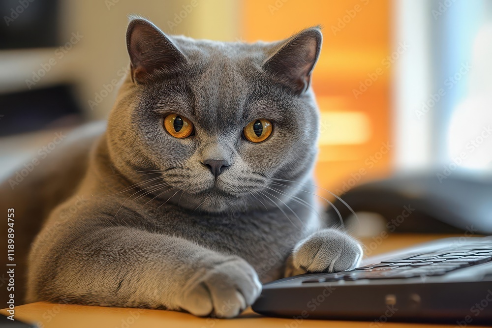 british shorthair cat accompanying telecommuting owner british shorthair cat accompanying telecommuting owner