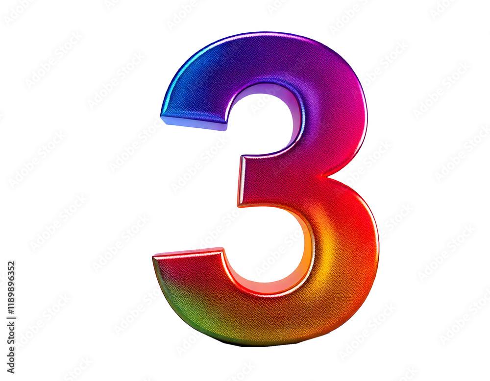 Colorful metallic number isolated on transparent background Colorful metallic number isolated on transparent background