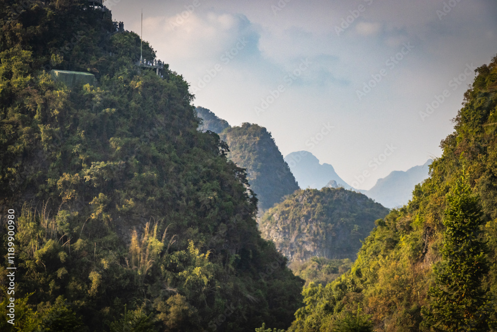 beautiful karst landscape of yangshuo, china, river li, bending river, sunset, hills, view from xianggong hill beautiful karst landscape of yangshuo, china, river li, bending river, sunset, hills, view from xianggong hill