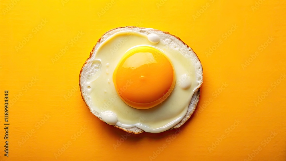 Fried Egg on Vibrant Yellow Background - Perfectly Cooked Breakfast Delight Captured with Rule of Thirds for Culinary Inspiration and Food Photography Fried Egg on Vibrant Yellow Background - Perfectly Cooked Breakfast Delight Captured with Rule of Thirds for Culinary Inspiration and Food Photography
