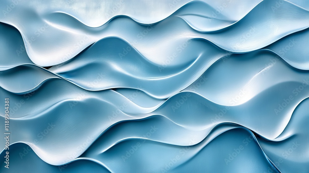 Fototapeta premium 64.A clean and elegant rendering of undulating wave patterns set against a bright blue background. The soft curves are illuminated with subtle highlights and shadows, adding depth and a sense of