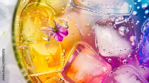 close up Thai ice tea with flower blossom romantic  moment    photo