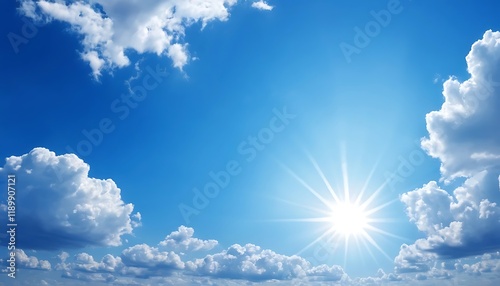 Bright Sunny Day with Fluffy White Clouds