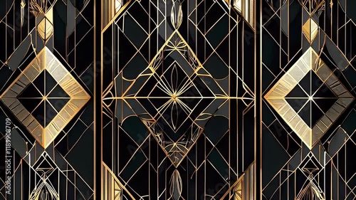 Abstract Art Deco Geometric Pattern in Black and Gold
