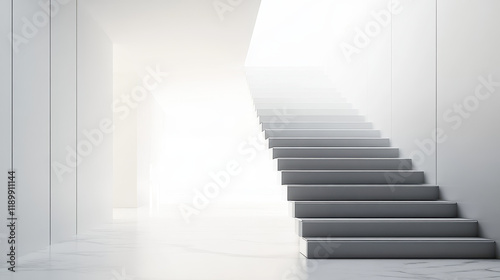 A minimalist white staircase in an open space