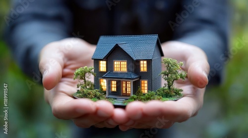 Protecting a House: Businessman Hands Safeguarding Home Investment photo