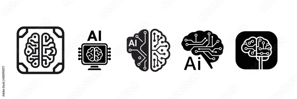 Set of ai icon isolated on white background. AI processor chip vector icon symbol. Set of ai icon isolated on white background. AI processor chip vector icon symbol.