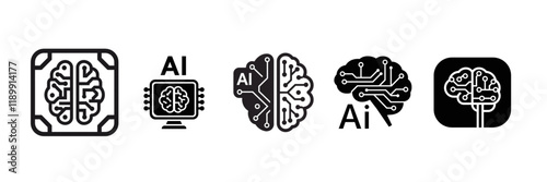 Set of ai icon isolated on white background. AI processor chip vector icon symbol.