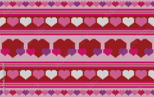 Knitted pattern seamless fabric Valentine day. traditional knitted pattern vector triple heart. Designed for valentine ,background ,wallpaper ,clothing ,knitted pattern ,fabric ,embroidery ,textile