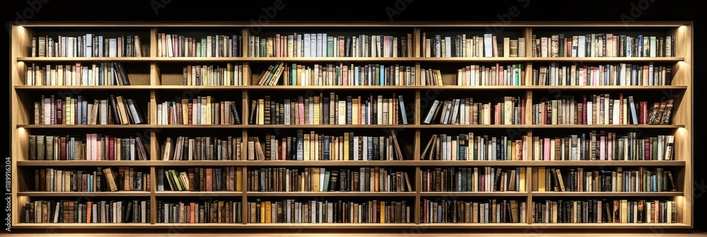 Extensive Bookshelf in a Well-Lit Library with Cozy Atmosphere Extensive Bookshelf in a Well-Lit Library with Cozy Atmosphere
