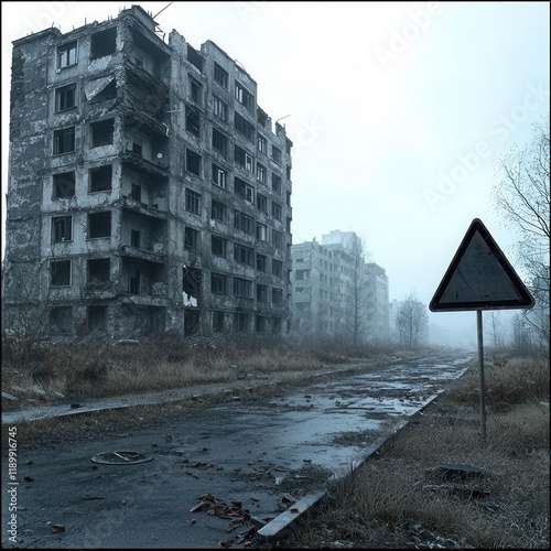 Abandoned urban exploration chernobyl desolate environment ground level post-apocalyptic aesthetic photo