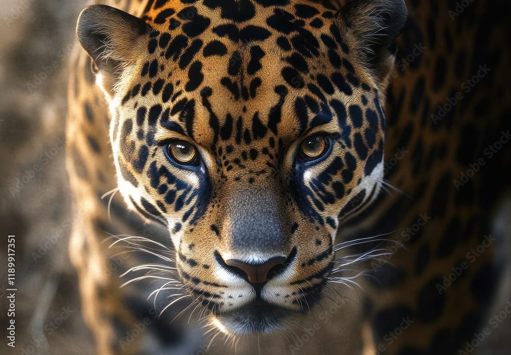 Obraz premium close up portrait of a majestic jaguar with intricate fur patterns and dramatic lighting