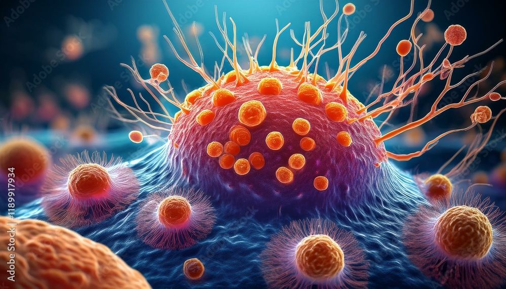 Microscopic view of vibrant cancer cells. Microscopic view of vibrant cancer cells.