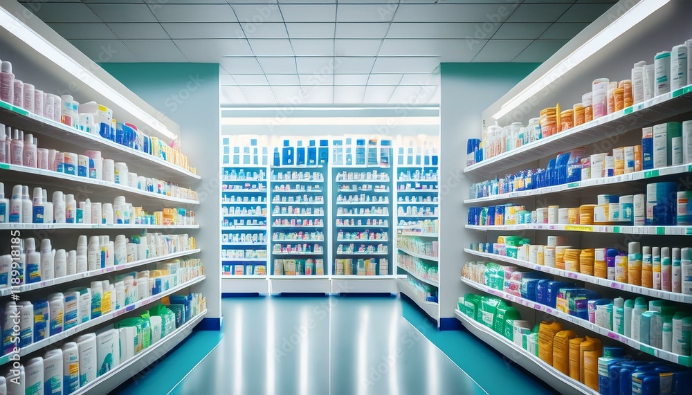 custom made wallpaper toronto digitalWell-stocked pharmacy shelves filled with various health and beauty products.