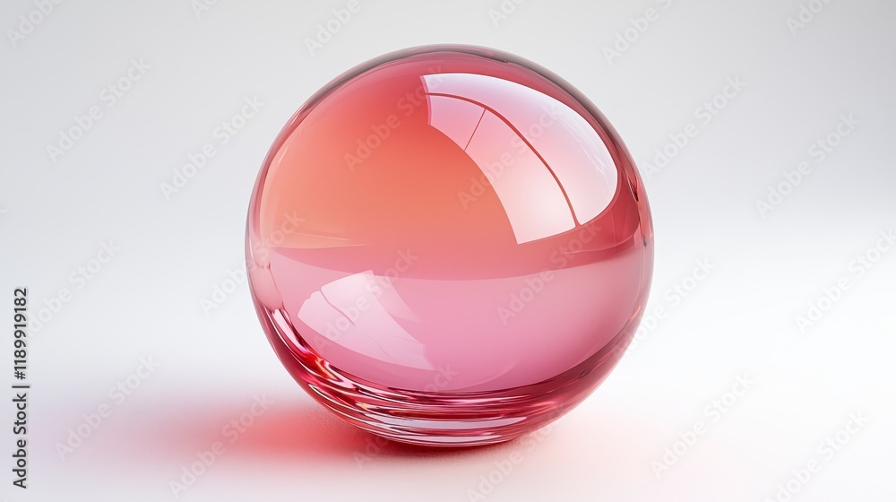 A translucent pink glass sphere on a white background. A translucent pink glass sphere on a white background.