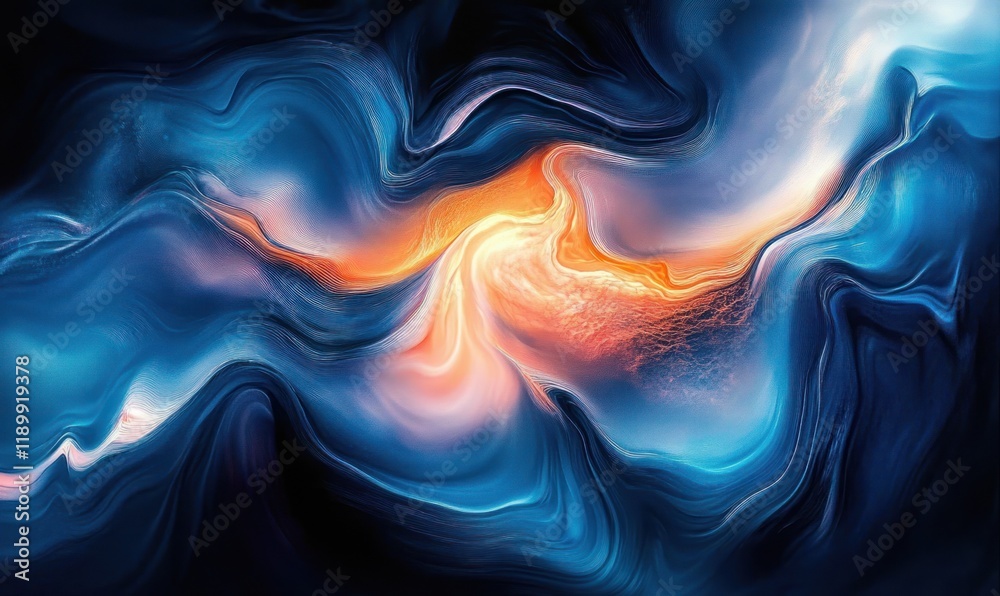 Fluid Abstract Painting with Rich Blue and Orange Gradients and Dreamy Motion