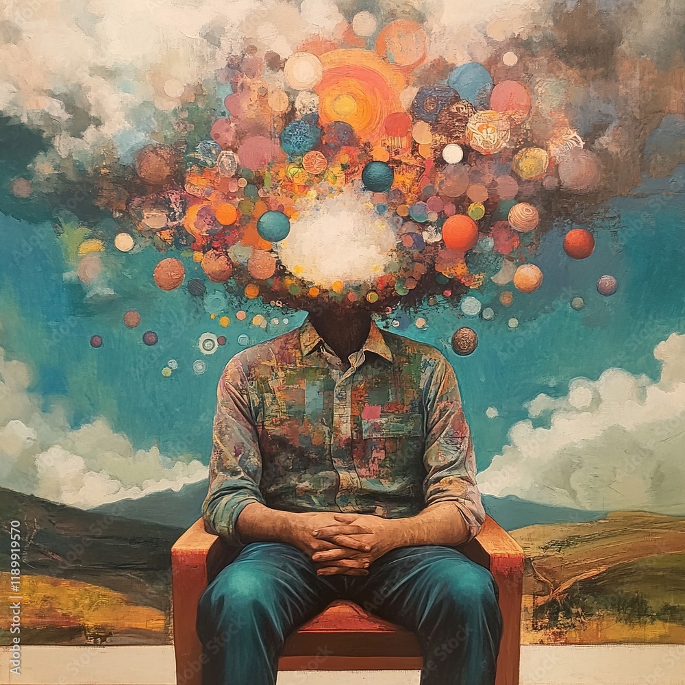Fototapeta premium Surreal Mind Explosion: A vibrant painting of imagination and creativity