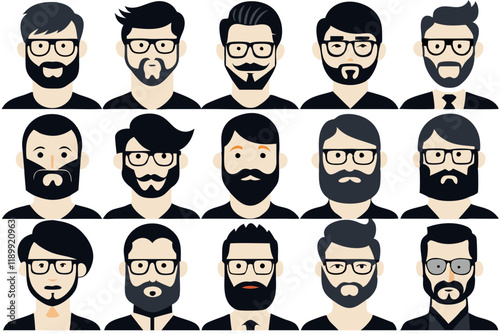 Man Face and Hairstyle Vector Illustration Set