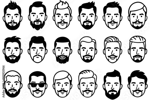 Man Face and Hairstyle Vector Illustration Set