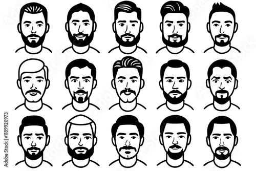 Man Face and Hairstyle Vector Illustration Set